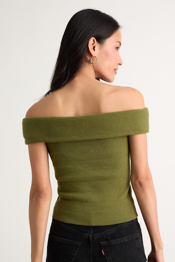 Judah Olive Green Off-the-Shoulder Sweater Top