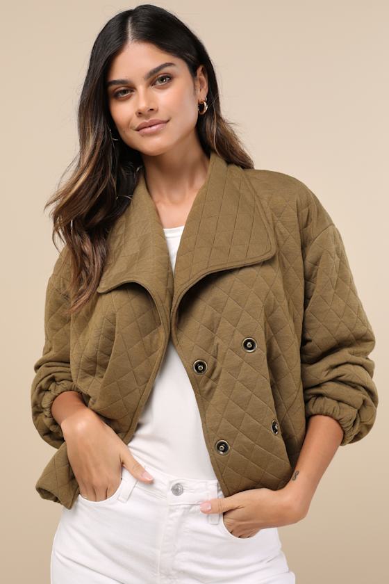 Layered Charisma Olive Green Collared Quilted Jacket