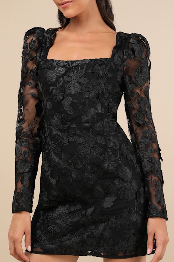 Masterfully Eloquent Black 3D Floral Mini Dress