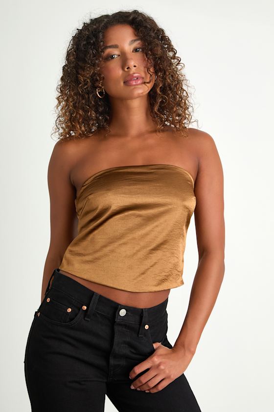 Devine Bronze Satin Strapless Crop Top