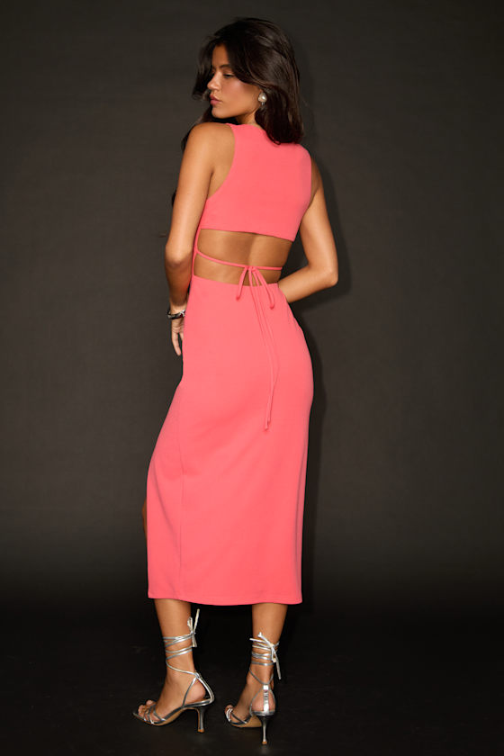 Sultry Elegance Coral Pink Cutout Bodycon Midi Dress