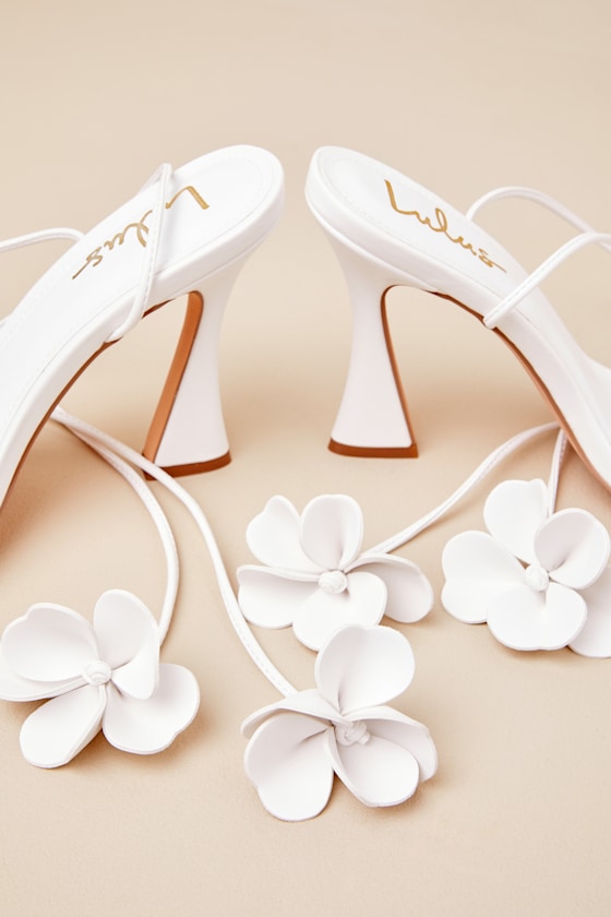 Esidore White Lace-Up High Heel Sandals