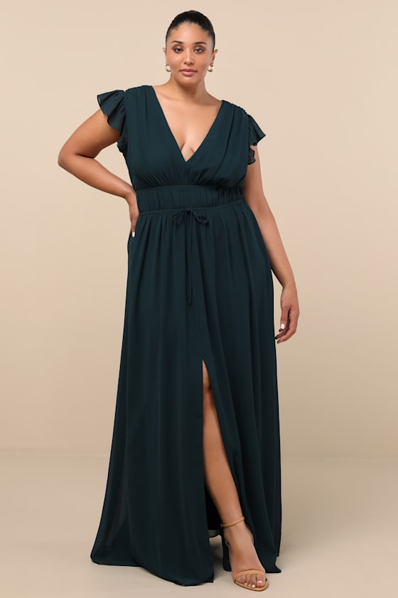 I'm All Yours Emerald Green Ruffled Maxi Dress