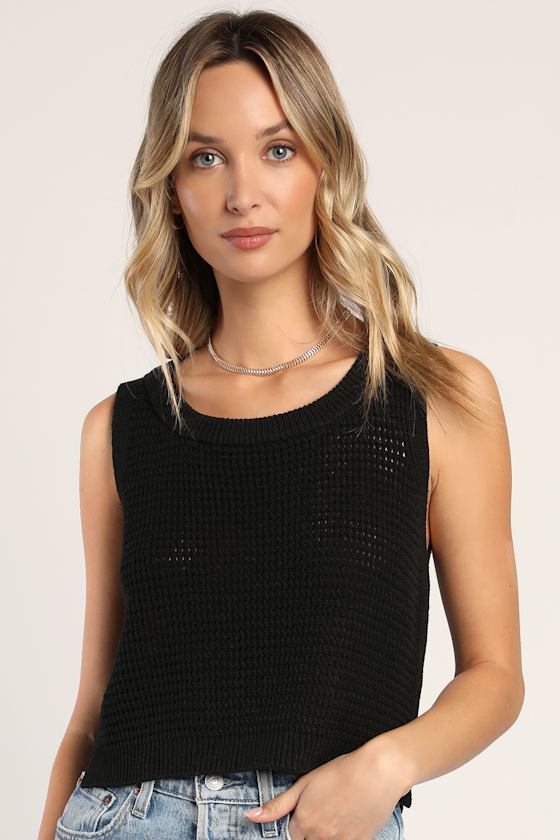 Get the Look Black Loose Knit Sweater Tank Top