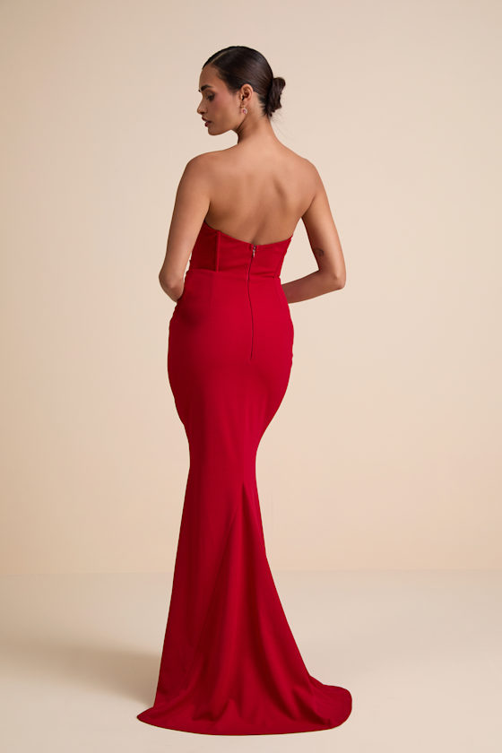 Laney Red Strapless Corset Maxi Dress