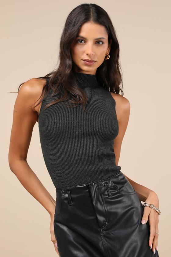 Seasonal Sophistication Black Ribbed Mock Neck Sweater Tank Top