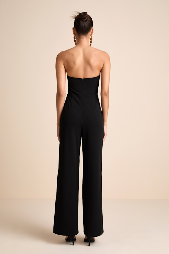 Cris Black Plunge Strapless Straight Leg Jumpsuit