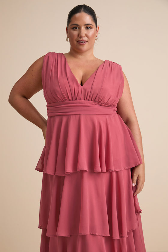Amazing Evening Dark Rose Pink Tiered Maxi Dress