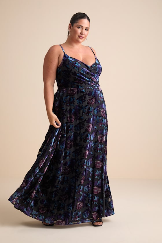 Pretty Companion Black Floral Velvet Burnout Maxi Dress