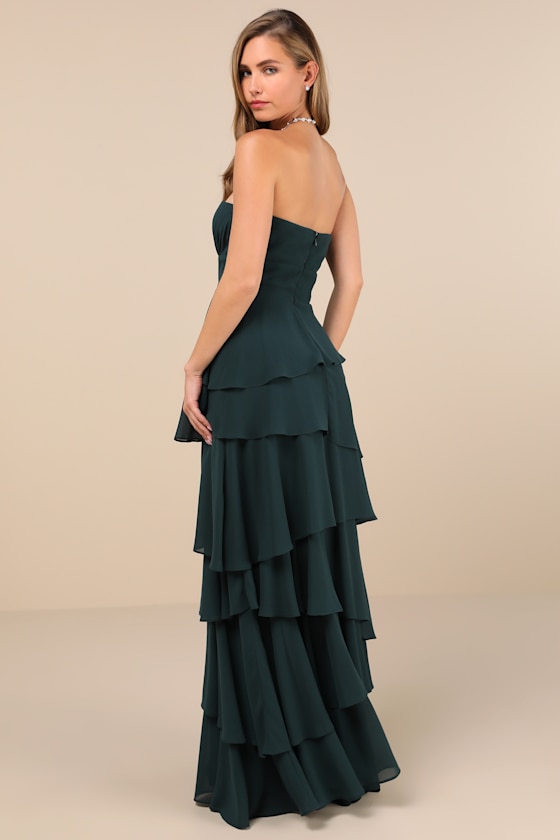 Gorgeous Essence Emerald Strapless Tiered Maxi Dress