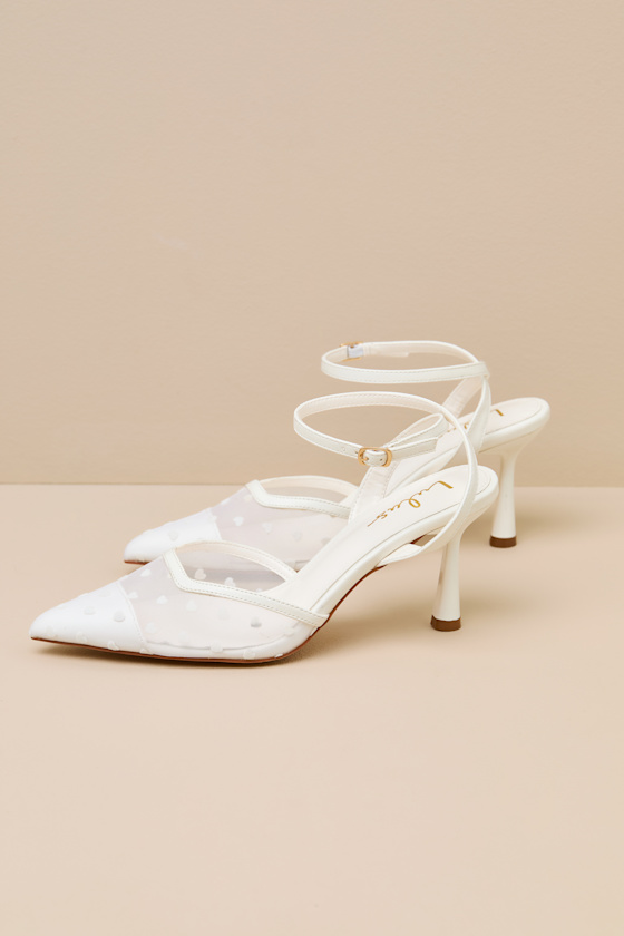 Polaris White Mesh Heart Ankle Strap Pumps