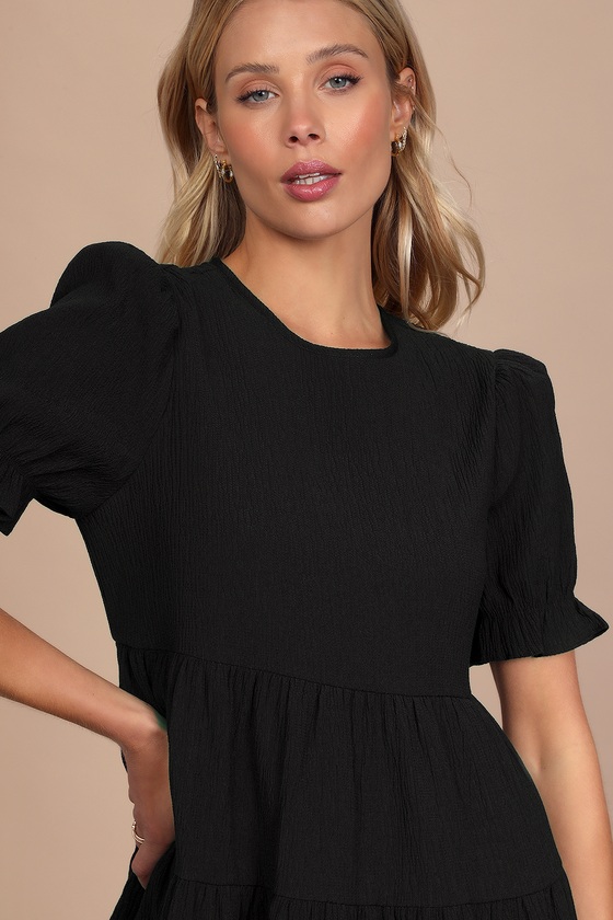Favorite Day Black Puff Sleeve Tiered Mini Dress