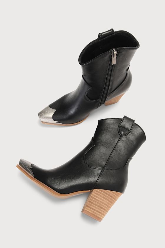 Naiya Black Western Ankle Boots
