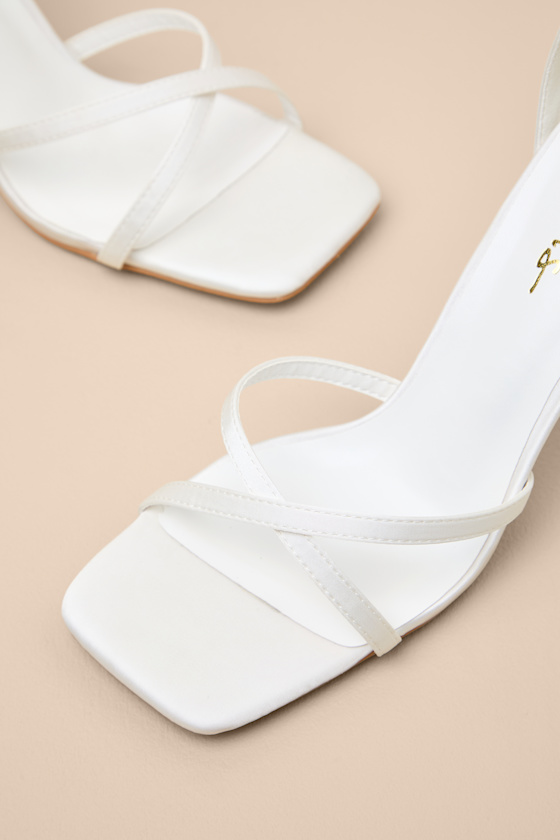 Graziella White Satin High Heel Ankle Strap Sandals