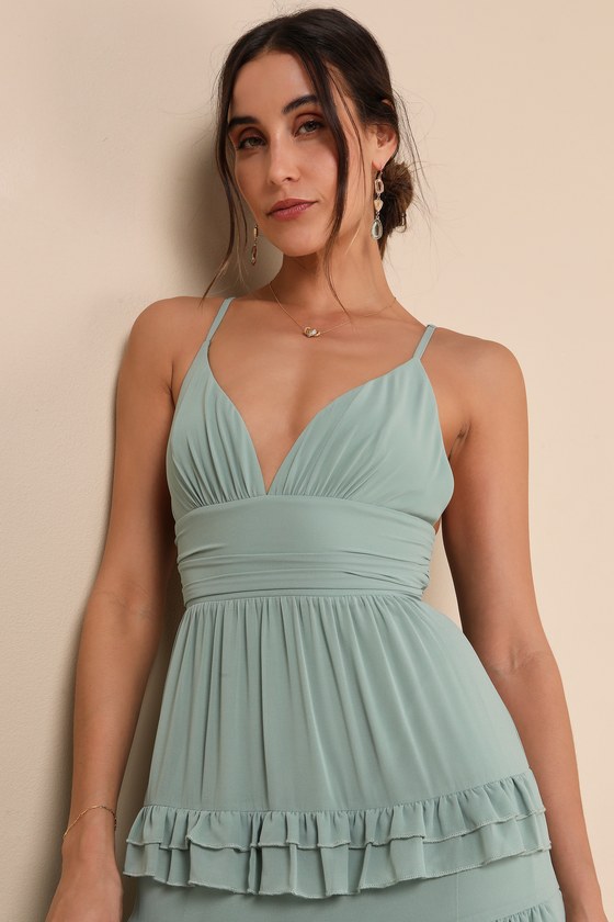 Lavish Perfection Sage Green Ruffled Tiered Maxi Dress