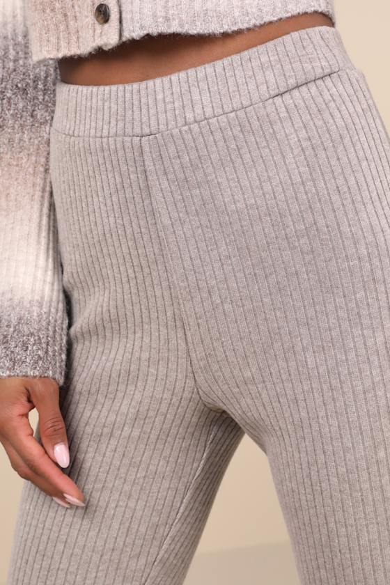 Unmatched Comfort Heather Taupe Ribbed Knit Flare Pants