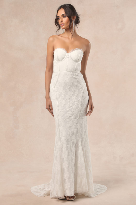 Imani White Lace Bustier Mermaid Maxi Dress