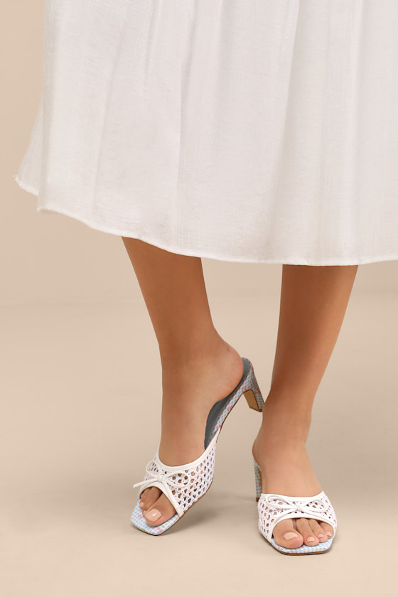 Winola Blue Gingham High Heel Slide Sandals