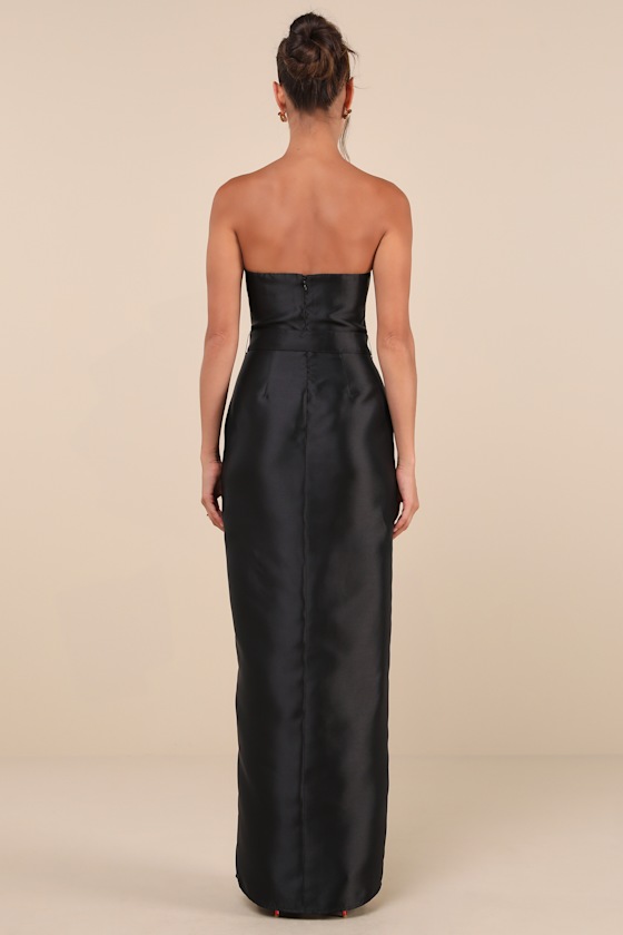 Luxe Sweetie Black Taffeta Belted Strapless Maxi Dress