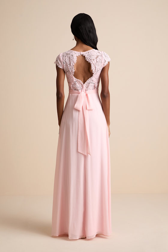 Momentous Moments Blush Pink Lace Backless Maxi Dress