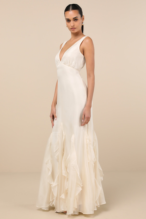Deluca Ivory Sleeveless Ruffled Maxi Dress