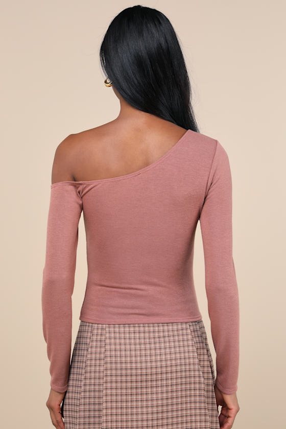 Adorable Simplicity Rusty Rose One-Shoulder Sweater Top