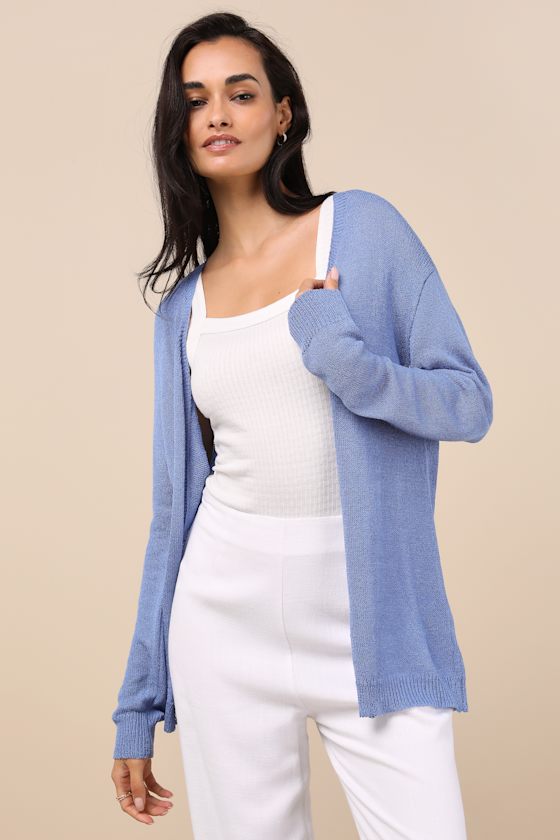 Clean Aesthetic Blue Knit Cardigan Sweater