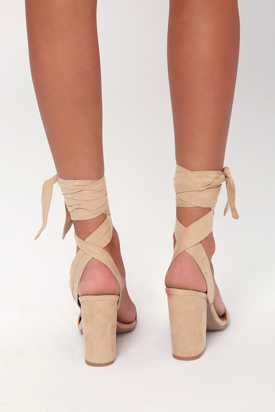 Alta Light Nude Suede Lace-Up Heels