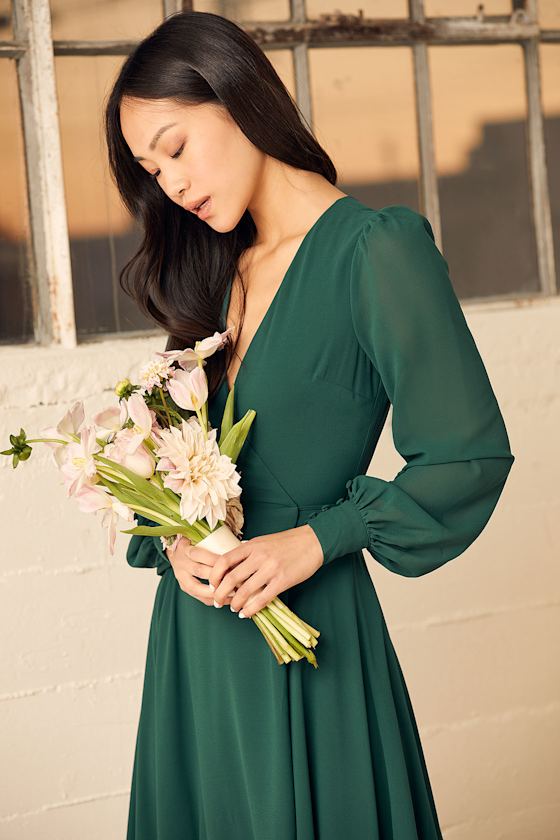 My Whole Heart Emerald Green Long Sleeve Wrap Dress
