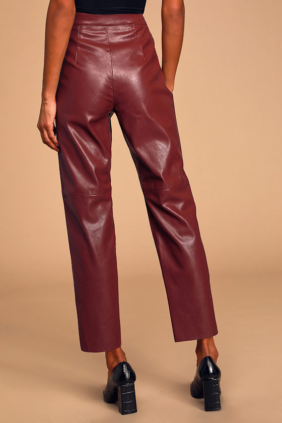 Open Minded Burgundy Vegan Leather Pants