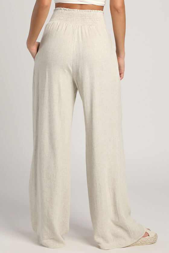 Hit the Breeze Beige Smocked Wide-Leg Pants
