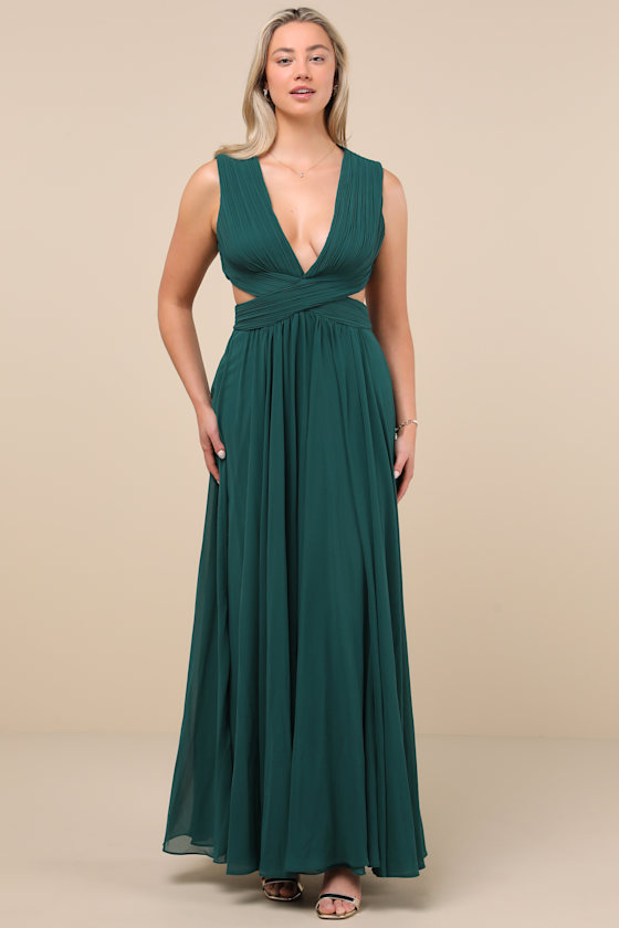 Vivid Imagination Emerald Green Cutout Maxi Dress