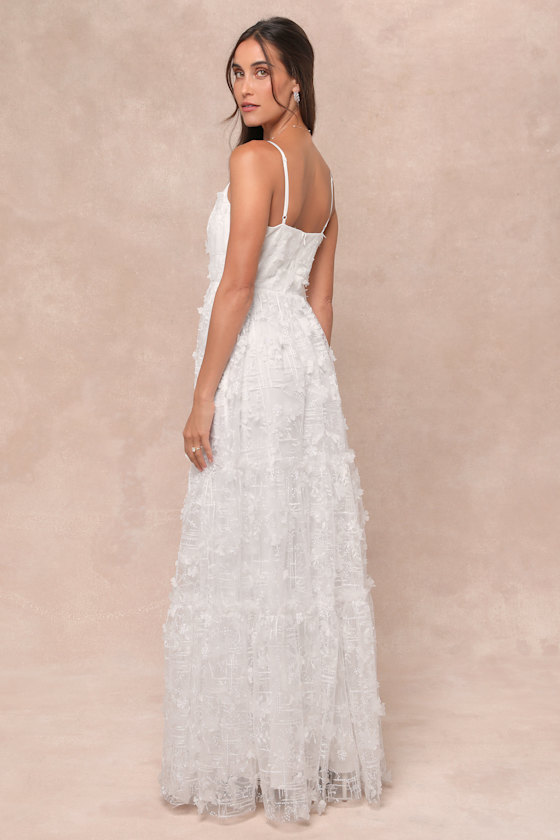 Adoringly Yours White Tiered 3D Floral Maxi Dress