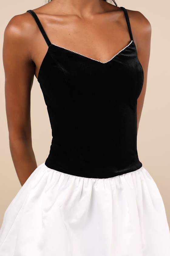 Fabulous Perception Black and White Velvet Mini Dress