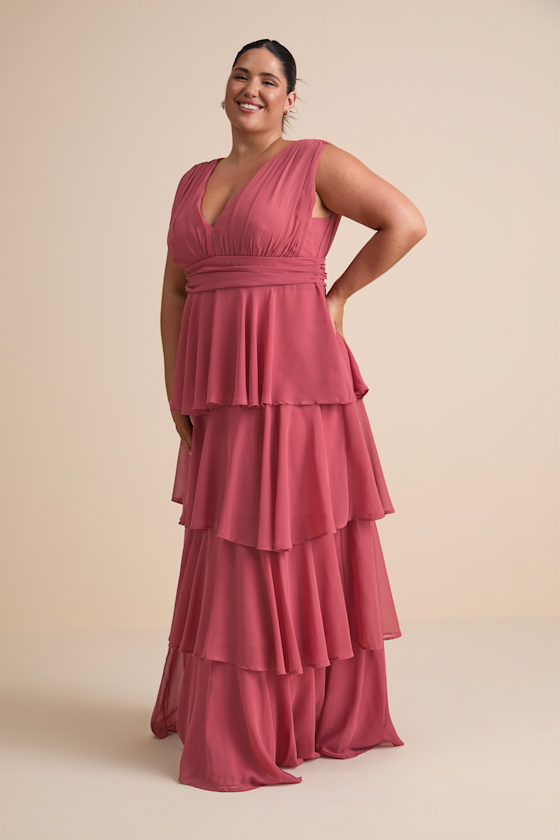 Amazing Evening Dark Rose Pink Tiered Maxi Dress