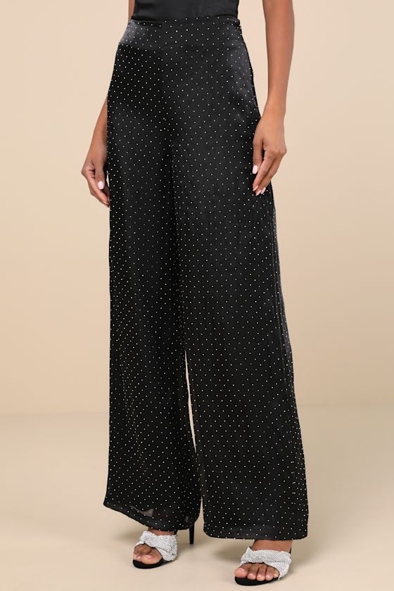 Memorable Style Black Satin Wide-Leg Pants