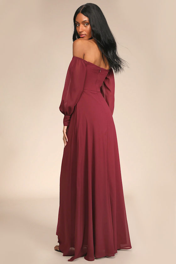 Feel the Romance Burgundy Off-the-Shoulder Maxi Dress