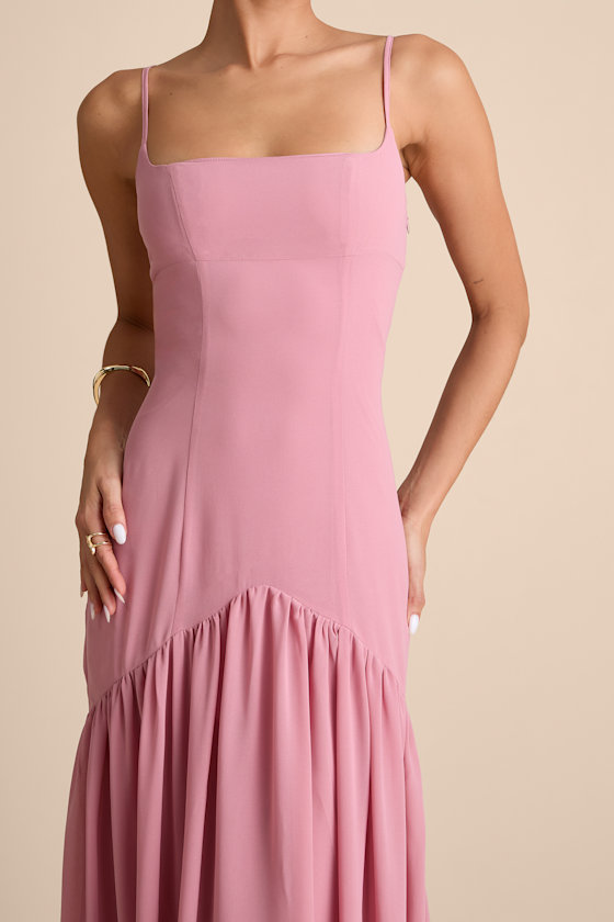 Auria Light Pink Chiffon Drop Waist Maxi Dress
