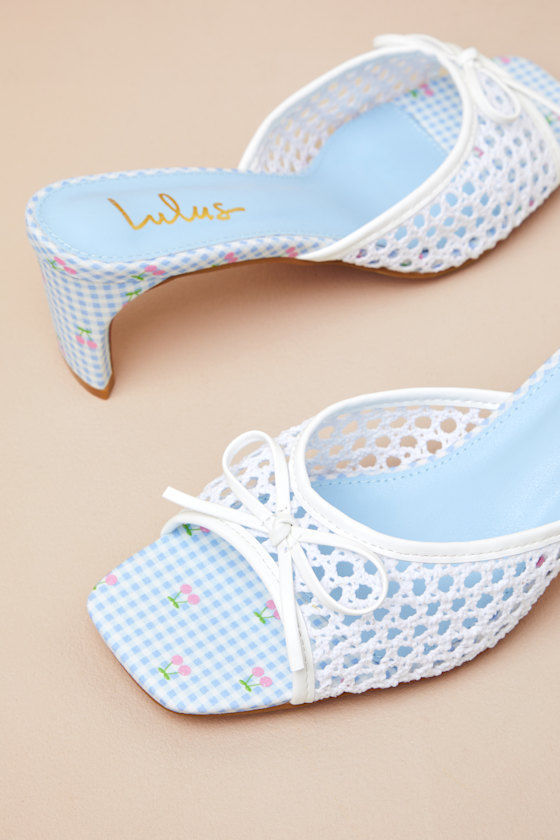 Winola Blue Gingham High Heel Slide Sandals
