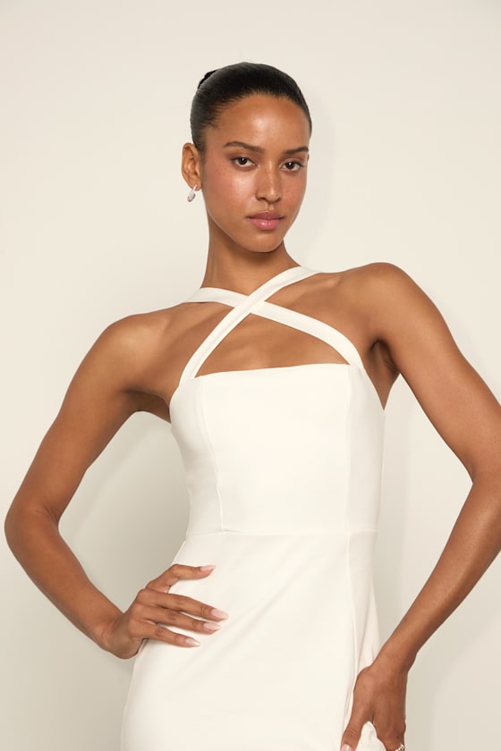 Rumi White Sleeveless Column Midi Dress