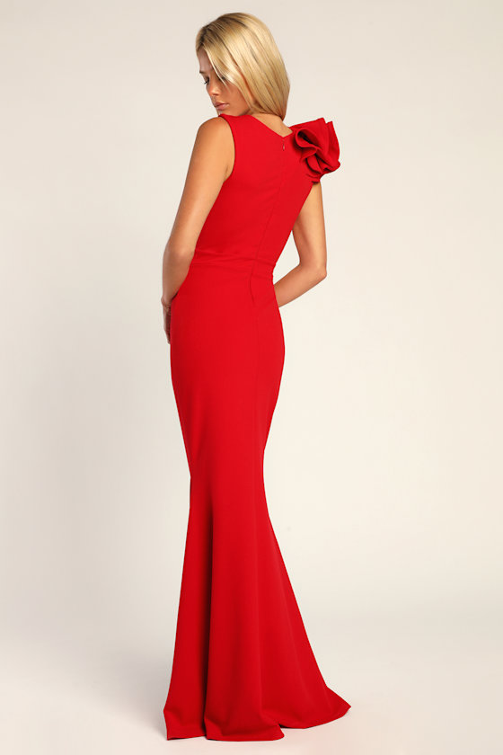 Lucette Red Sleeveless Ruffled Mermaid Maxi Dress