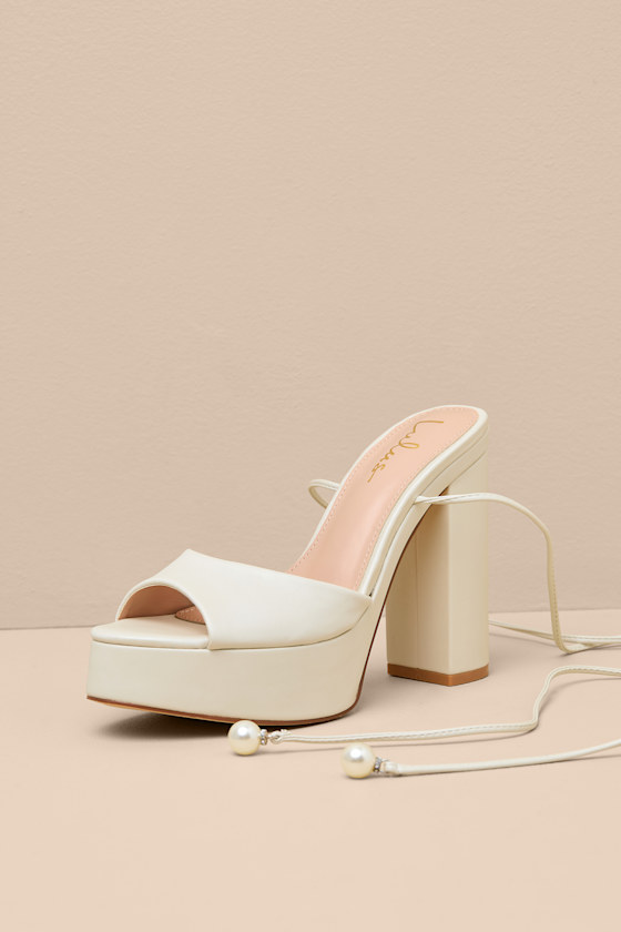 Simonette White Satin Lace-Up Platform High Heel Sandals