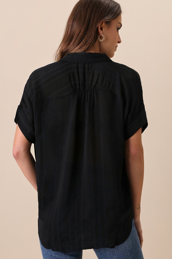 Everlee Black Striped Button-Up Top