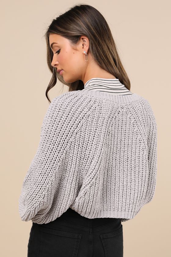 Cuddly Approach Grey Chenille Ribbed Knit Shrug Sweater