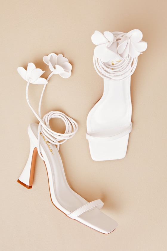 Esidore White Lace-Up High Heel Sandals
