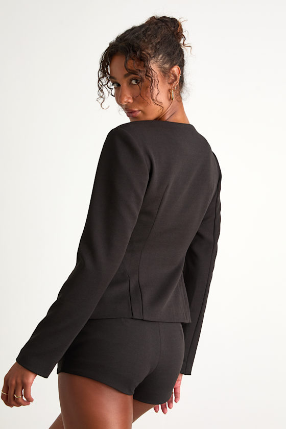 Lynn Black Rosette Button-Front Blazer