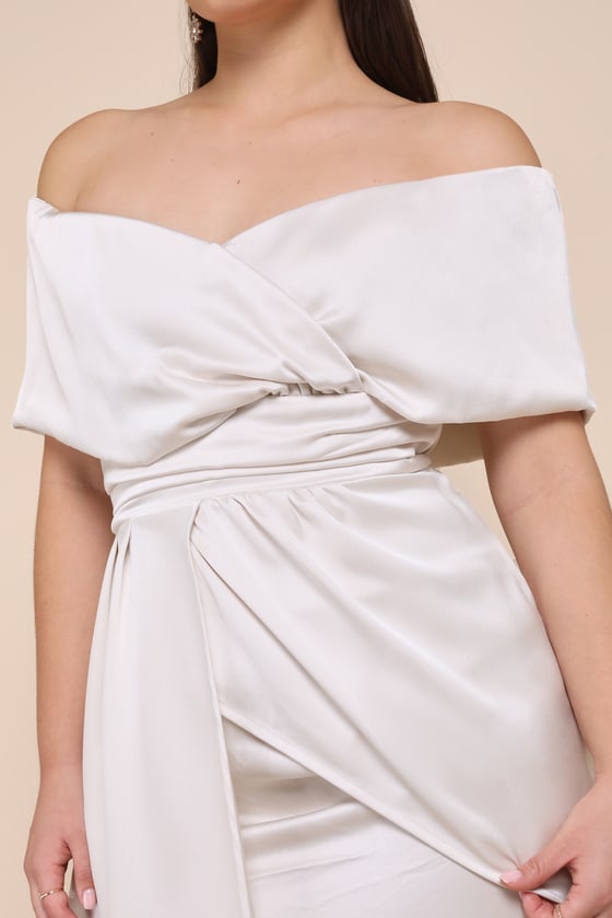Always Celebrating Ivory Satin Off-the-Shoulder Mini Dress