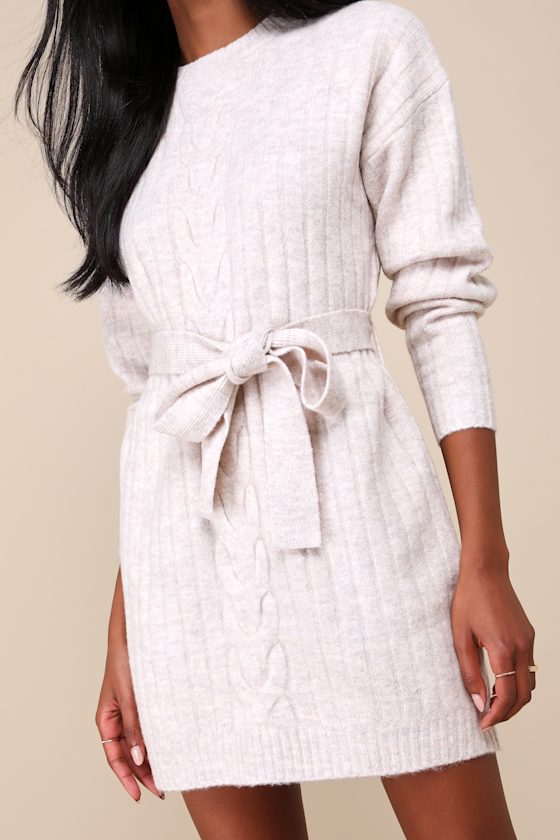 Wishing on Winter Cream Cable Knit Mini Sweater Dress