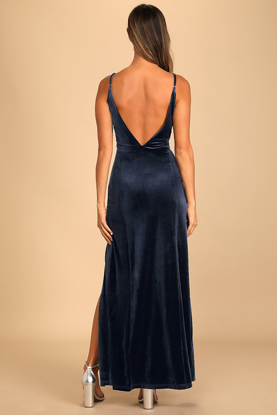 Promise of Forever Navy Blue Velvet Column Maxi Dress