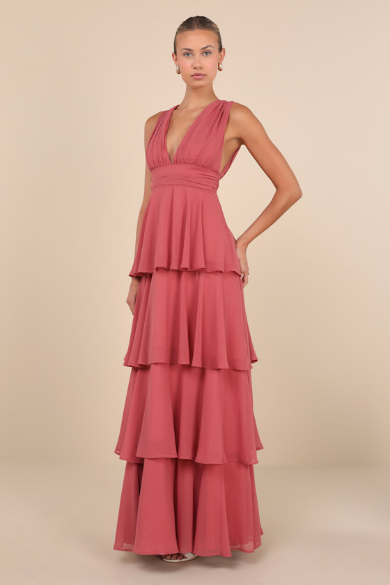 Amazing Evening Dark Rose Pink Tiered Maxi Dress